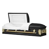 Cambridge Series | Black and Gold Steel Casket with White Velvet Interior