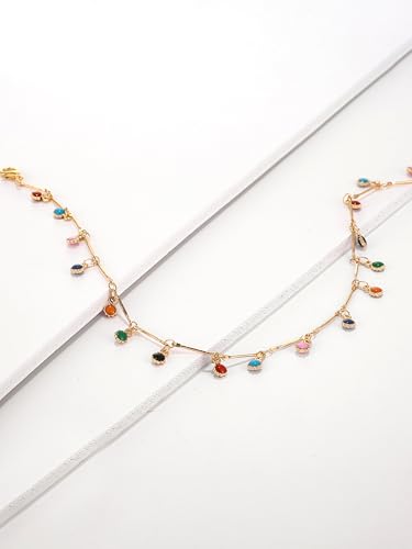 Image of Yellow Chimes Necklace For Women Gold Plated Multicolor Stone Studded Chain Necklace For Women and Girls
