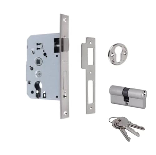 cerradura embutir monopunto emtrada de 50mm distancia entre ejes 47mm, cantos rectos, bombillo con 3 llaves incluido (dorado)