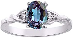 RYLOS Rings for Women Sterling Silver Classic Style Birthstone Ring 7X5MM Oval Gemstone & Genuine Diamonds Color Stone Jewelry for Women Sterling Silver Rings for Women Girls Ring Size 5,6,7,8,9,10 (Alexandrite, 7.25)
