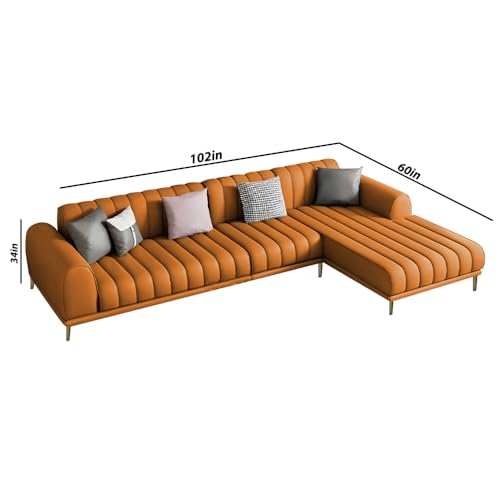 Image of Casaliving Herrick RHS 6 Seater L Shape Sofa Set with 2 Puffy for Living Room (Orange) Premium Velvet Fabric Sofa