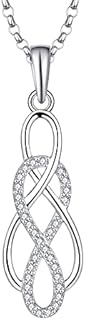 JO WISDOM Women Infinity Knot Necklace,925 Sterling Silver Pendant Necklace with 3A Cubic Zirconia with White Gold Plated Jewelry for Women