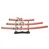 IUWEN Katana Samurai Sword Set, 3-Piece with Scabbard and Display Stand, 40-Inch Overall Katana