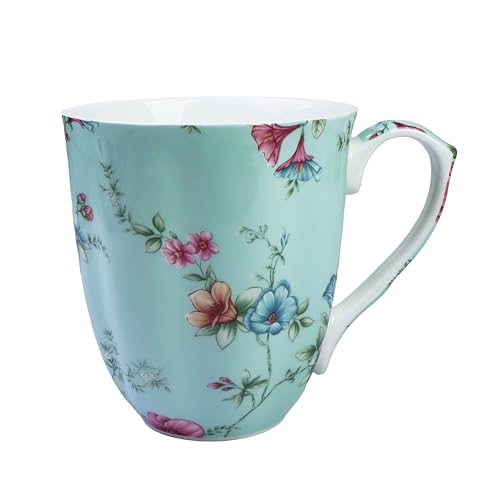 Glen Mila 13oz Cute Coffee Mug for Women Bone China Coffee Mug Cute Mugs Christmas Mugs birthday Gifts for Mom Friends (Classic floral pattern)