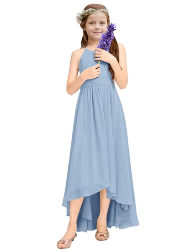 Fancy Girls Dresses Teen Junior Bridesmaid Dress Halter Neck Sleeveless Chest Pleated Backless Crossed Straps Dress2