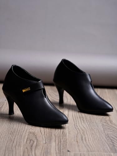 Image of Shoetopia Women's Pointed Toe Heeled Bellies - Elegant Slip-On Pumps with Strap Detail | Office Shoes
