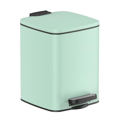SONGMICS Bathroom Bin, 6L Small Bin, Pedal Toilet Bin for Small Spaces, Soft-Close Lid, Steel, Mint Green LTB590C0602