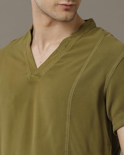 Image of Identiti MenSlim Fit Half Sleeve Solid Smart V Placket Casual Shirts
