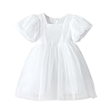 KARETT Summer Toddler Girl Dresses Tutu A Line Puffy Short Sleeve Casual Flower Girl Dress for Birthday Party White Size 3-4T