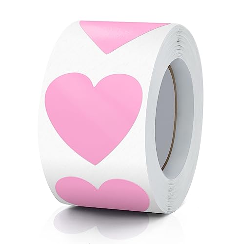 Pink Heart Stickers Roll 1.5 Inch Valentine's Day Love Shape Labels Waterproof Removable for Craft Envelopes Boxes Gift Tags Bags Wedding 500 PCS