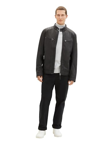TOM TAILOR Herren Bikerjacke aus Velours, 35654 - Black Fake Leather, XL – Ansicht 4
