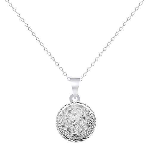 925 Sterling Silver Saint Jude Thaddeus Small Round Pendant Charm Necklace with 18  Rolo Chain