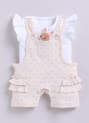 Image of Smart Baby Dungaree Set for Baby Girls | Cotton Romper with T-Shirt | Soft & Breathable Fabric | Cat Doll | Snap Button Closure for Easy Diaper Change