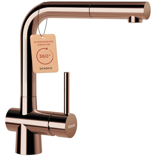 SCHOCK® Küchenarmatur LAIOS Copper I bronzene Hochdruck Armatur mit ausziehbarer Schlauchbrause I 360° schwenkbar I Edelstahl mit PVD-Beschichtung I Einhebelmischer Standardanschlüsse I Höhe 285 mm