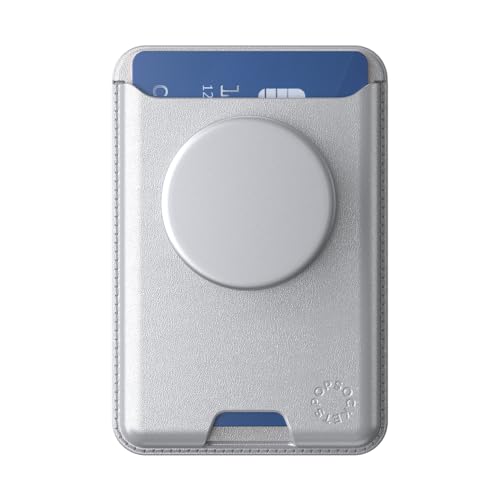 Image of PopSockets Phone Wallet with Expanding Grip and Adapter Ring for MagSafe, Phone Card Holder, Wireless Charging Compatible, Wallet Compatible with MagSafe, Vegan Leather - Silver