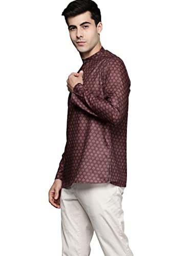 Image of Manyavar Men's Viscose Blend Floral High Neck Short Kurta (1pc)
