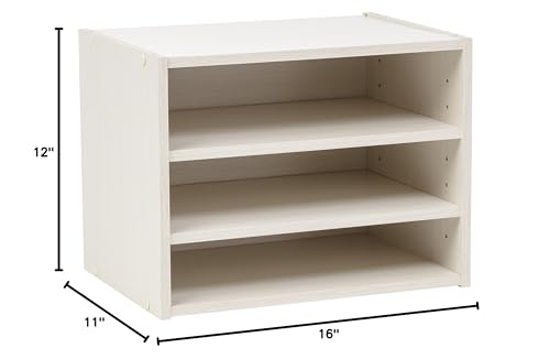 Image of IRIS USA, Inc. 3-Shelves Modular Wood Stacking Storage Box, for Office Closet and Nightstand, Easy Assembly, Customizable, Stacking Storage Boxes, White