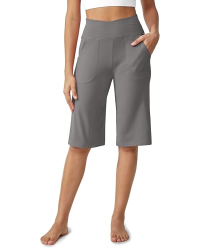 Image of G4Free Capri Pants for Women 14 inch Knee Length Wide Leg Yoga Capris Dressy Casual Summer Crop Pants with Pockets