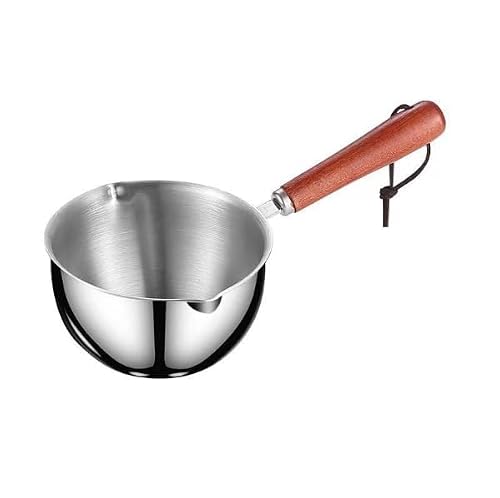 Mini Milk Warmer Pot Stainless Steel Milk Warmer for Coffee, Small Saucepan Heating Cookware Soup Wamer Pan with Heat Resistand Wooden Handle (400ml)
