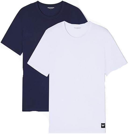 EMPORIO ARMANI Lot de 2 t-Shirts à col Rond pour Homme, Encre et Blanc, Taille M
