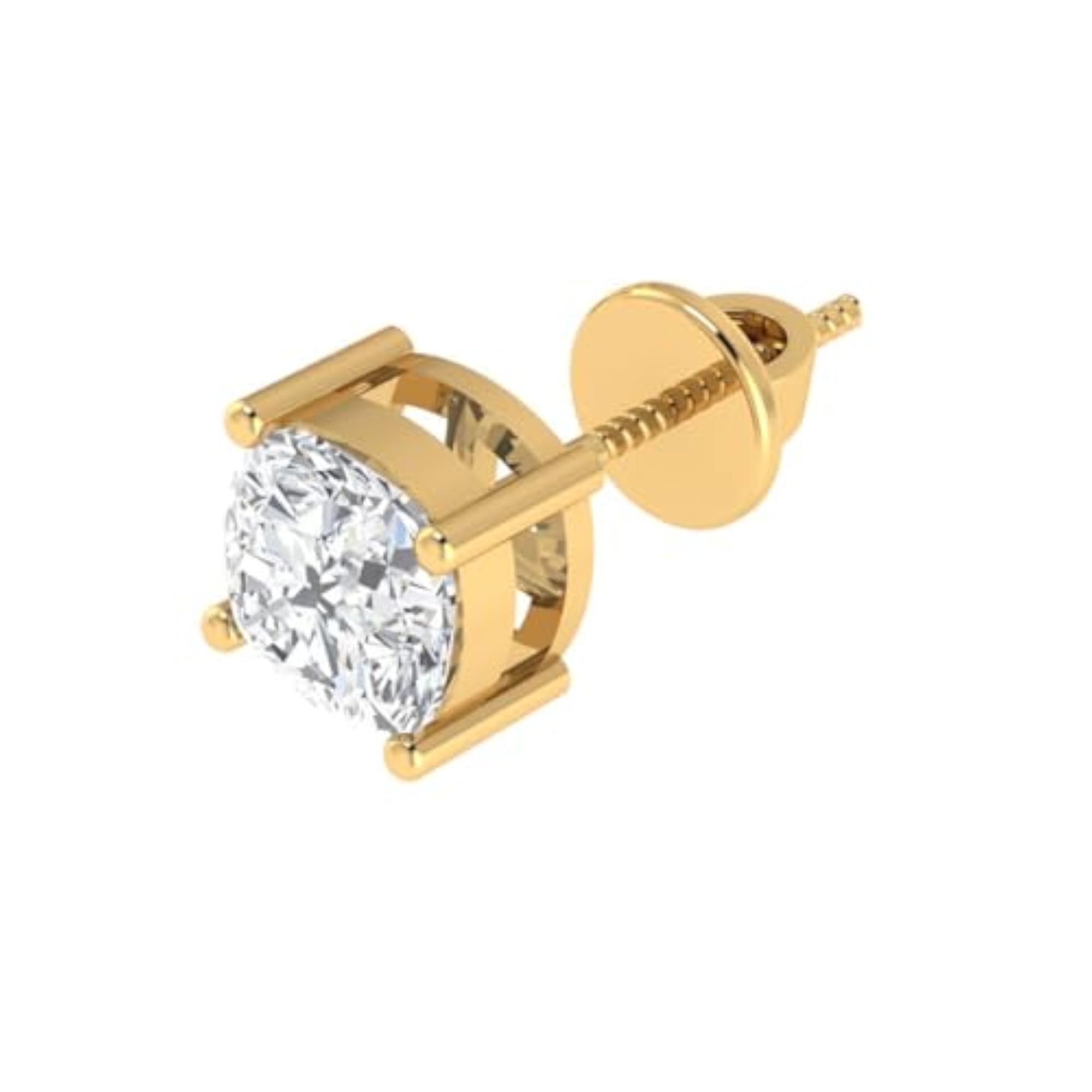 Men's Gold Plated 925 Silver Cushion Shaped AAA+ Gemstone Stud Earring