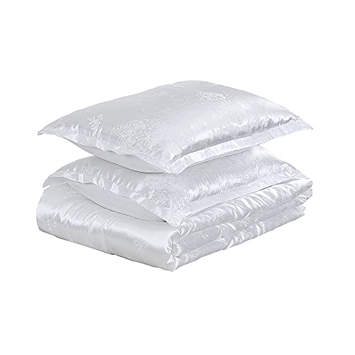 Raytrue-X Queen Comforter Set All Season Bed Comforter Queen Set 3 Piece Satin Silk Blanket Luxury White Jacquard Quilt Soft Bedding Sets Matching 2 Pillow Shams (Full/Queen, 88X88 Inches) #TOP3
