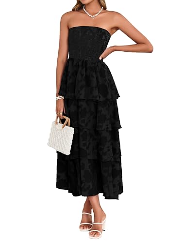 Image of Simplee Womens Summer Strapless Maxi Dress 2026 Boho Floral Off Shoulder Wedding Guest Dresses Tiered Beach Long Sundress
