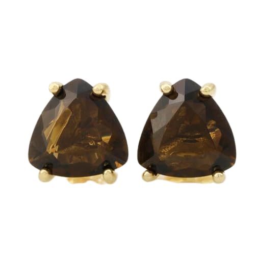 Boucles d'oreilles quartz fumé minimalistes en argent 925 plaqué or pour femme