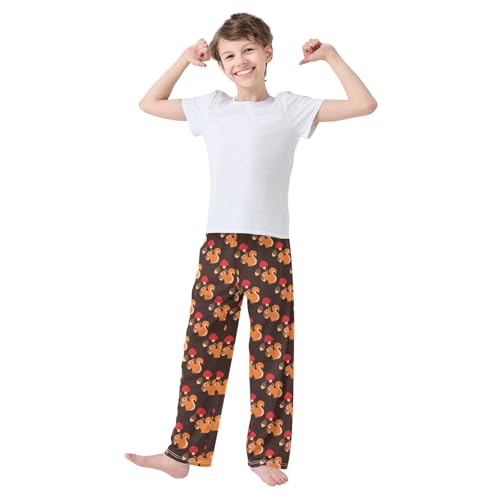 Squirrel Mushroom Pine Cone Boys Long Pants Soft Trousers Elastic Waist Kids Lounge Bottoms with Pockets S-XL2
