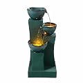 Teamson Home 28.54 in. 3-Tier Cascading Outdoor Water Fountain with LED Lights for Gardens, Landscaping, Patios, Balconies, Lawns, Green