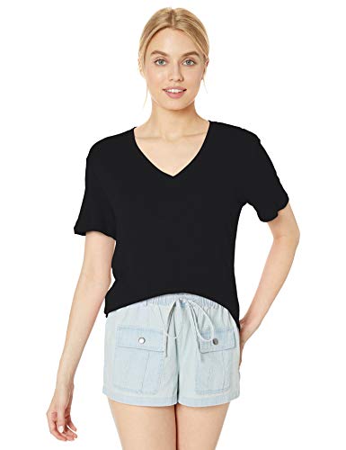 Splendid Women's Short-Sleeve V-Neck Tee T-Shirt, Black, XL Loose