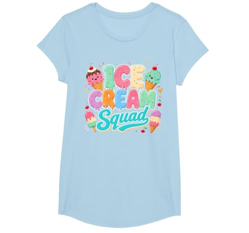 Ice Cream Squad Cute National Ice Cream Day Summer T-Shirt, Girls, Baby Blue, Large