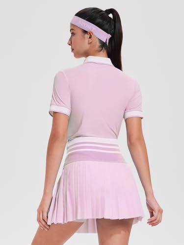 Image of Tennis Skirt Sets for Women Zipper Color Block High Waisted Golf Polo Two Piece Skirt Set Women 2 Piece Outfits
