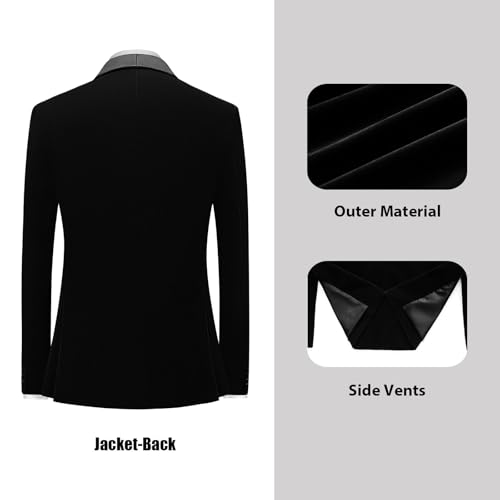Rogers & Morris Velvet Tuxedo Suit for Men Solid Shawl Lapel 3 Piece Set Regular Fit Jacket Vest Pants Set3