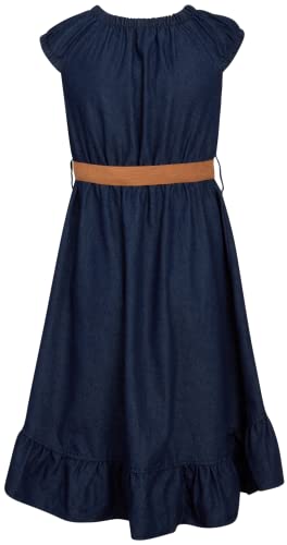 Dollhouse Girls? Dress ? Belted Cap Sleeve Boho Denim Peasant Jean Dress (7-16), Size 14-16, Dark Ruffle #TOP5