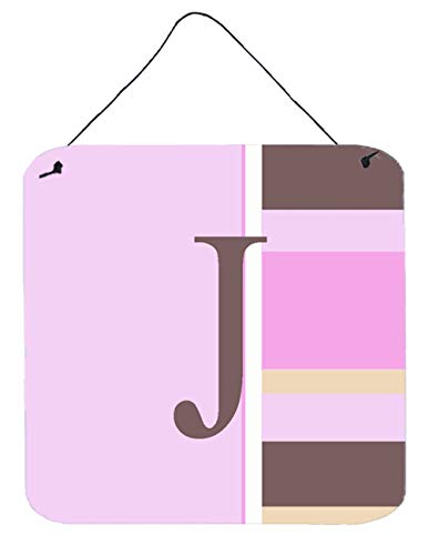 Caroline's Treasures CJ1005-JDS66 Letter J Initial Monogram - Pink Stripes Wall or Door Hanging Prints Aluminum Metal Sign Kitchen Wall Bar Bathroom Plaque Home Decor, 6x6, Multicolor