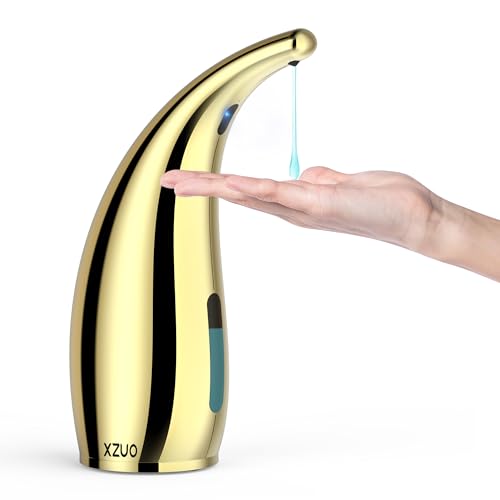 Image of Automatic Soap Dispenser with Infrared Sensor - Adjustable 4-Level Touchless Hand Soap for Kitchen, Bathroom - Battery Operated Electric Dispenser, Durable Plastic, Smart Soap Holder (Gold)