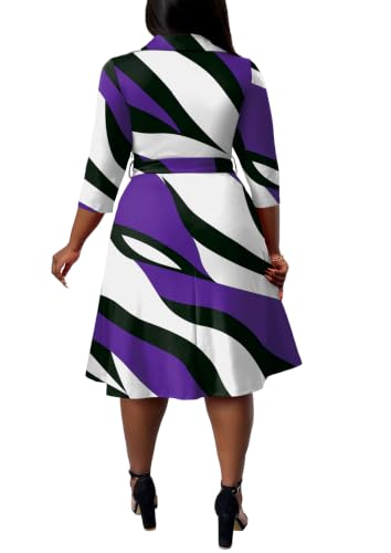 Image of FANDEE Plus Size Midi Dress for Women - Printing Summer Dresses for Wedding Guest Cocktail Party 3 /4 Sleeve V Neck(L-5XL)