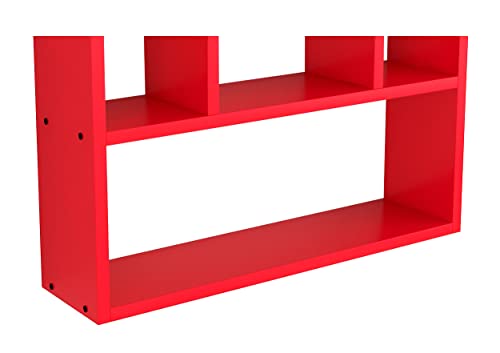 Image of Madhuran Wood Riya Books Cum Display Wall Rack Shelves Set of1 Red