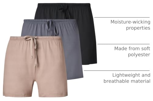 Image of Ultra Performance 3 Pack Womens Boxer Shorts Soft Pajama Sleep Lounge Short | 95% polyester, 5% spandex; moisture-wicking; ideal for sleeping, lounging, casual wear, pajama pj shorts, Yummy shorts women