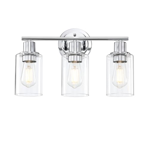 Image of 3-Light Chrome Bathroom Light Fixtures Over Mirror,Chrome Vanity Lights for Cabinet, 3 Bulb Bathroom Wall Sconce Light Fixture for Sink