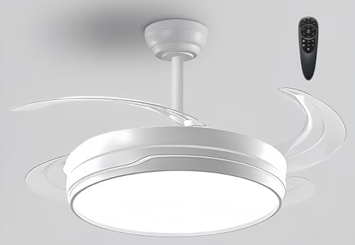 LEDUNI ® Ventilador techo con luz 84W Ventilador Invisible Ultra Silencioso con Mando a Distancia y Aspas Retráctiles Plafón Función verano-invierno Controlador incorporado (Blanco Nielo)