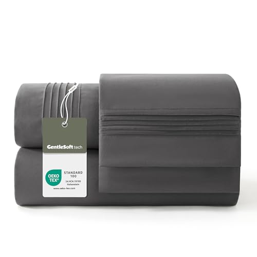 Bedsure Juego de Sabanas 90x190-3 Piezas Microfibra de Poliéster Transpirable y de Secado Rápido para Verano - Oeko Tex - Sábana Bajera, Sábana Plana y 1 Funda de Almohada 50x75, para Cama 90, Gris