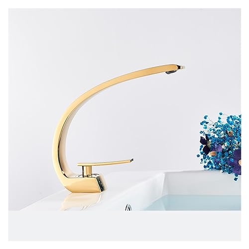 Robinet de lavabo doré en laiton robuste pour installation sur comptoir chic