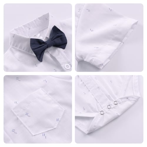 Image of Volunboy Baby Boy Formal Short Set Toddler Summer Gentleman Outfit Kid Short Sleeve Bowtie Shirt Suspender Shorts Suit