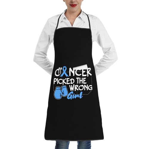 nopicsn Cancer Picked The Wrong Girl Diabetes Apron for cooking with Pockets Women Men Kitchen Chef Funny Aprons