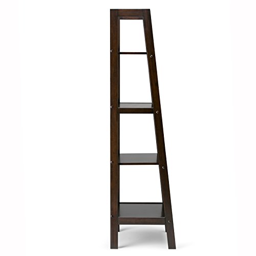 Image of SIMPLIHOME Sawhorse SOLID WOOD 72 inch x 24 inch Modern Industrial Ladder Shelf in Dark Chestnut Brown for the Living Room, Study Room and Office