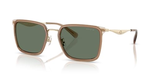 COACH Men's HC7171 Metal C Hardware Square Sunglasses, Light Gold/Sand/Green Solid, 56 mm2