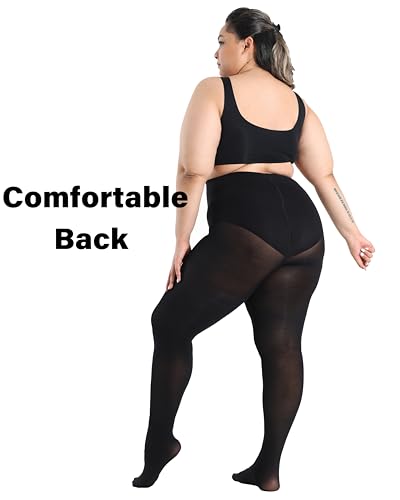 Image of CozyWow Plus Size Tights for Women 80D Soft Solid Color Semi Opaque Pantyhose High Waist 1X 2X 3X 4X