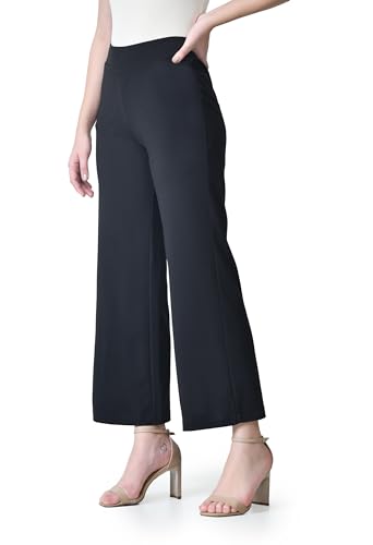 Image of Women's High Waist Straight Fit Trousers,Solid Korean Stretchable Pants for Women, Regular Fit Elastic Waist Full Length Formal Trouser,Casual,Office Wear